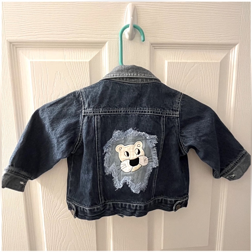 Charming Kids Denim Jacket with Lion Design